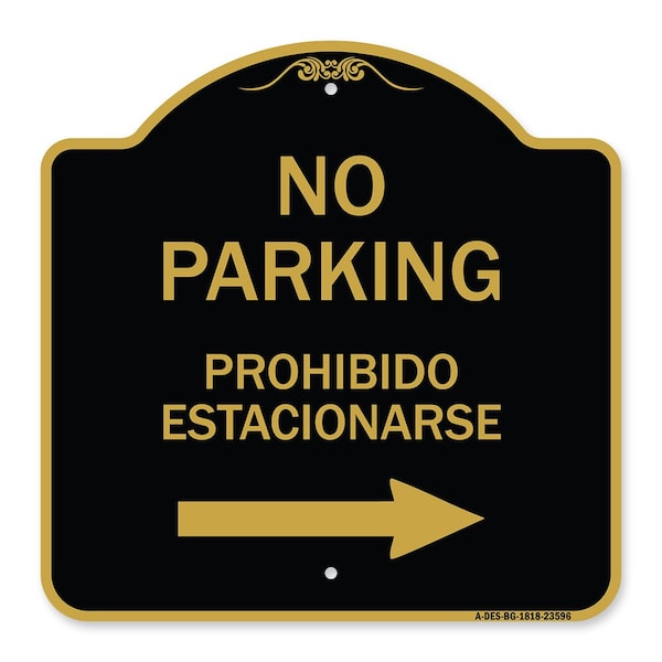 No Parking Prohibido Estacionarse W/ Left Arrow, Black & Gold Alum Sign, 18" x 18", BG-1818-23596